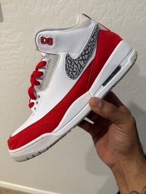 Air Jordan 3 Retro Tinker White University Red Size 11.5  OG All 5 Swoosh Set